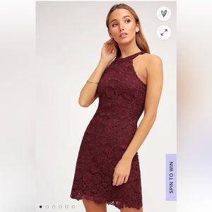 Lulu’s- Love Poem Burgundy Lace Mini Dress - Small